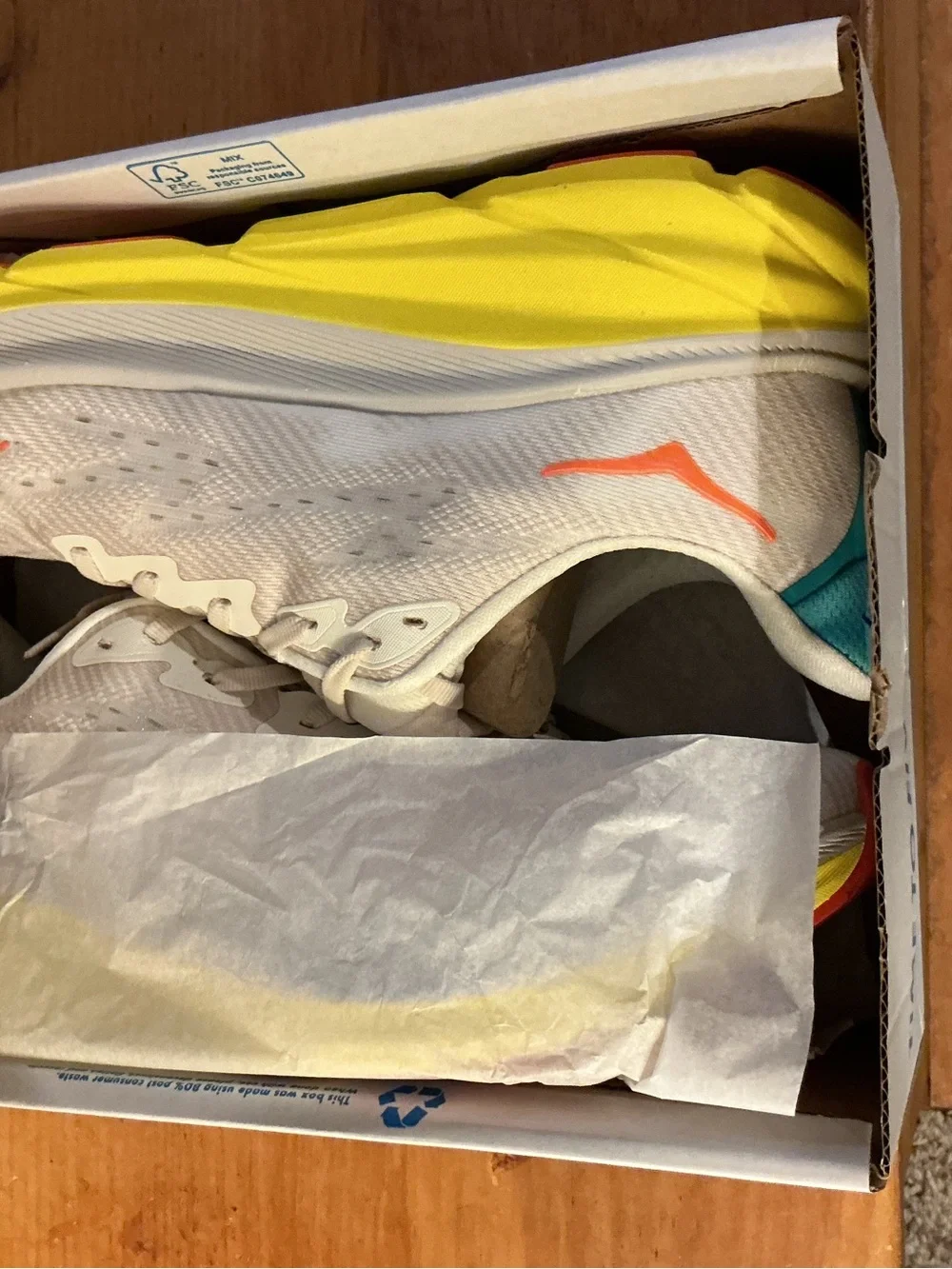 Hoka Men’s Clifton 9 Running Shoes - White with Orange Accents size 10